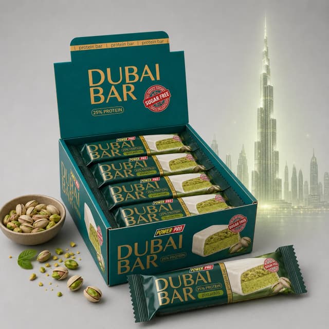 Протеїновий батончик 25% білка DUBAI BAR з фісташковою пастою та катаїфі, смак: «фісташка», 50 г. Без цукру